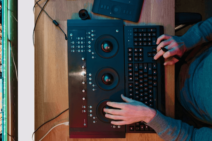 DJ controller with lighting setup for music production and entertainment.