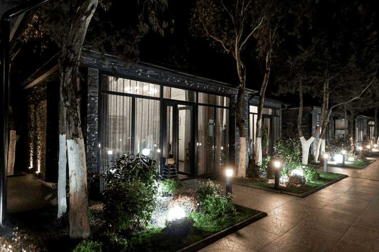 Outdoor lighting solutions illuminating pathways and landscaping effectively.